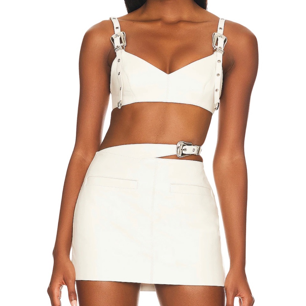 Melody Leather Top & Skirt in Ivory.